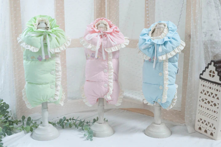 Waterproof Down Hooded Jumpsuit with Cape Design for Small Dogs – Girly Edition