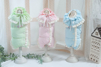 Waterproof Down Hooded Jumpsuit with Cape Design for Small Dogs – Girly Edition