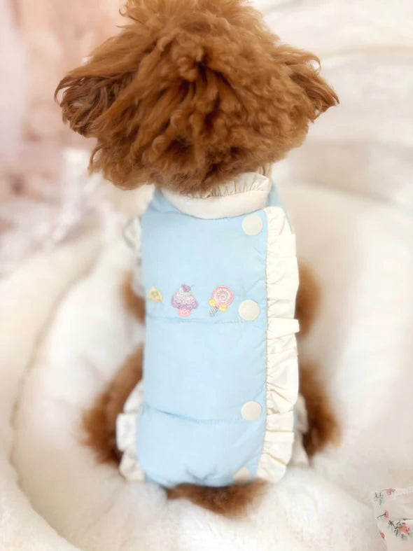 Waterproof Down Hooded Jumpsuit with Cape Design for Small Dogs – Girly Edition