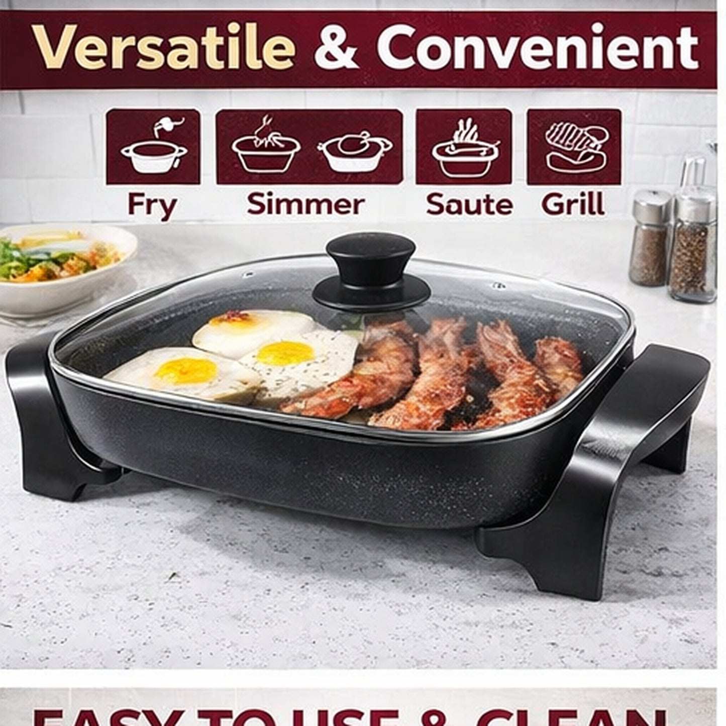 🔥 MegaChef 11.81" Electric Skillet – Non-Stick Deep Pan | 10.5QT Family Size